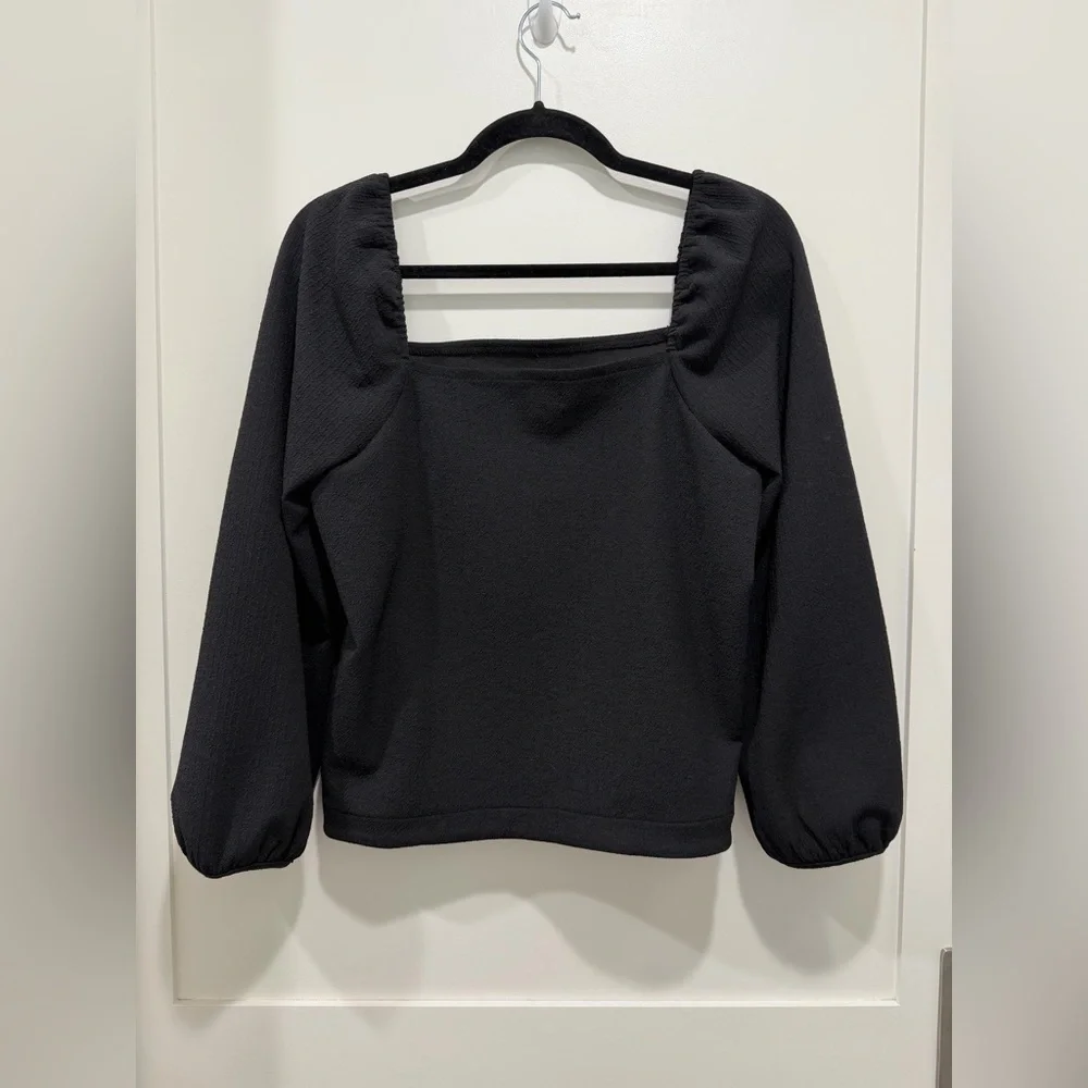 Madewell Crepe Square Neck Puff Sleeve Top Black S